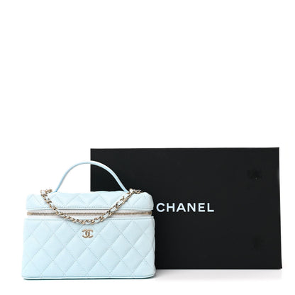 Chanel Caviar Quilted Top Handle Slim Vanity With Chain Light Blue 11 of 11