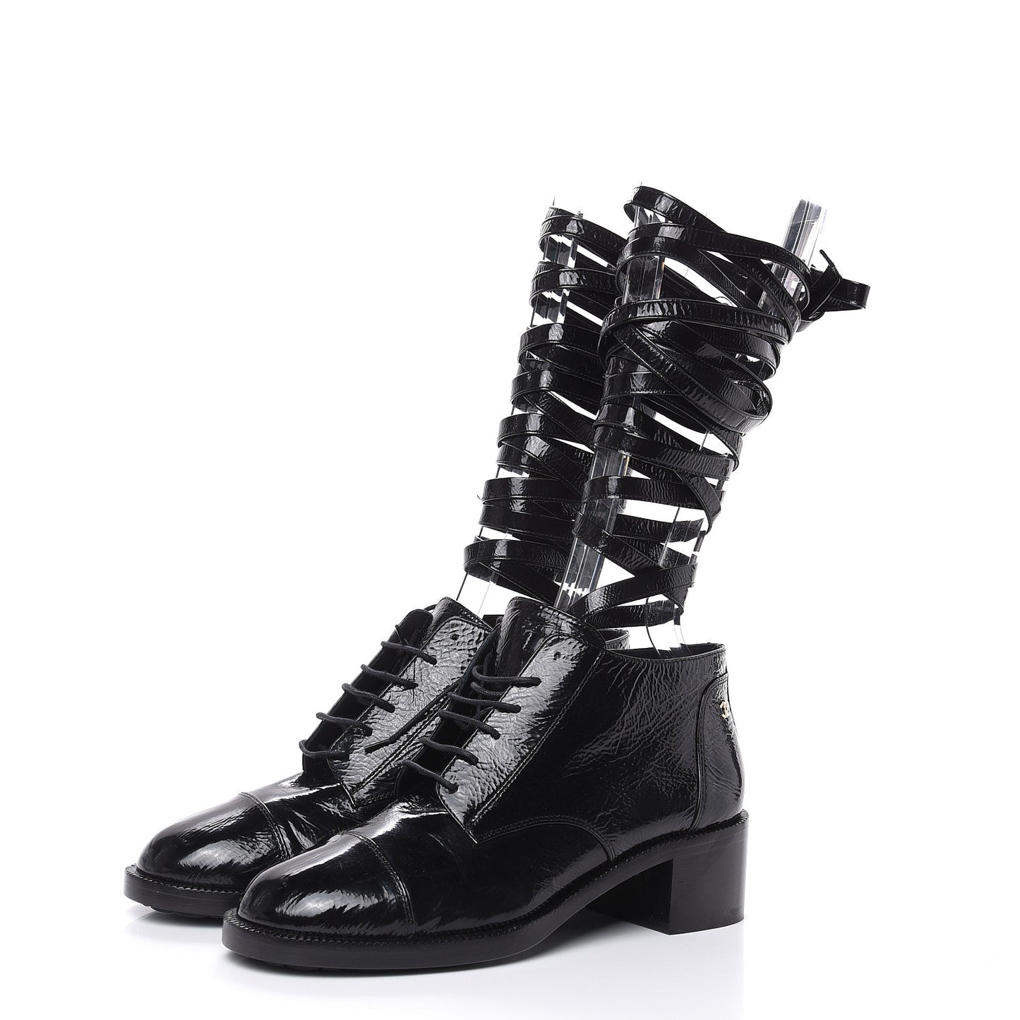 Crumpled Calfskin Lace Up Short Boots 41 Black