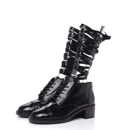 Chanel Crumpled Calfskin Lace Up Short Boots 41 Black 3 of 7