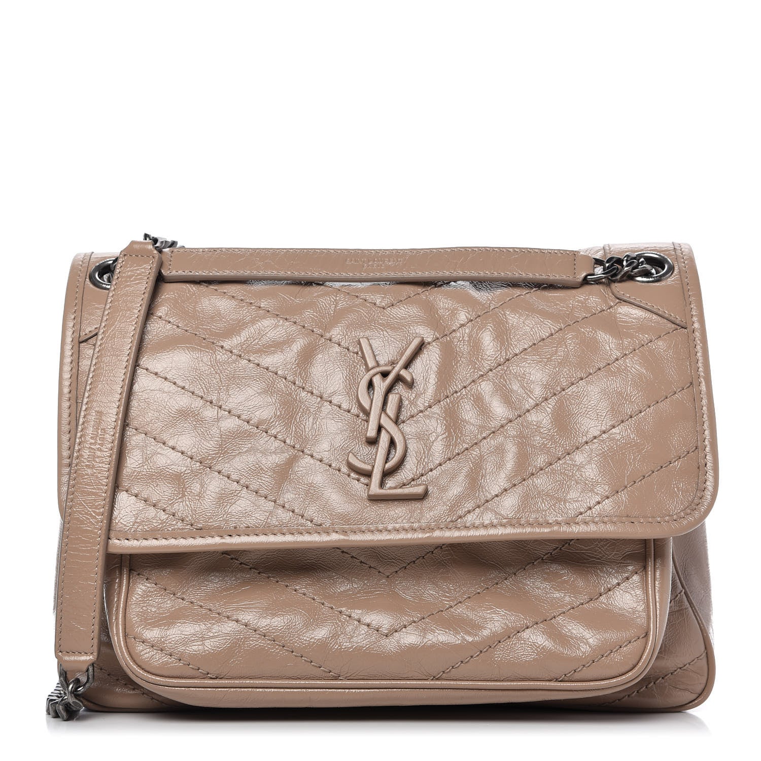 Saint Laurent Crinkled Calfskin Matelasse Monogram Medium Niki Chain Satchel Light Taupe 1 of 10
