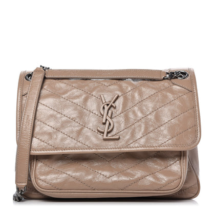 Saint Laurent Crinkled Calfskin Matelasse Monogram Medium Niki Chain Satchel Light Taupe 1 of 10