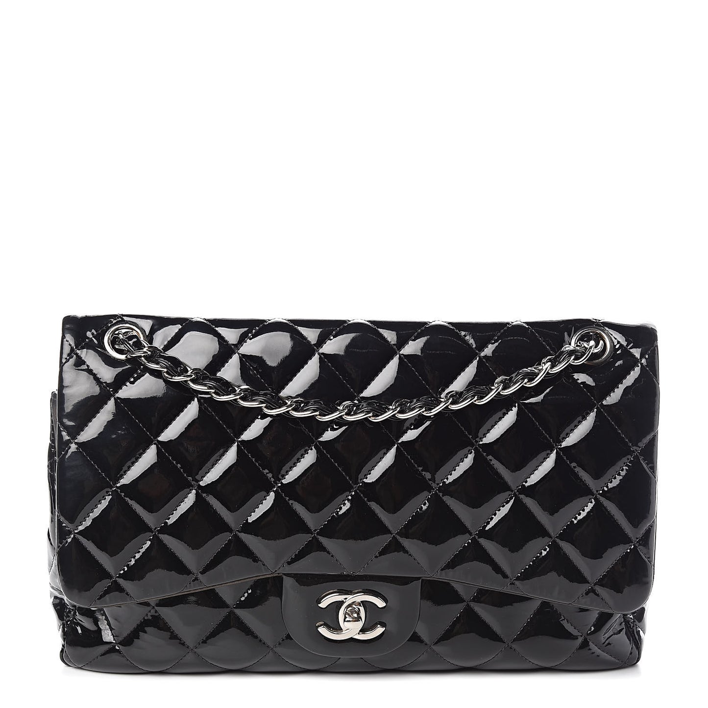 Patent Quilted Jumbo Double Flap Black
