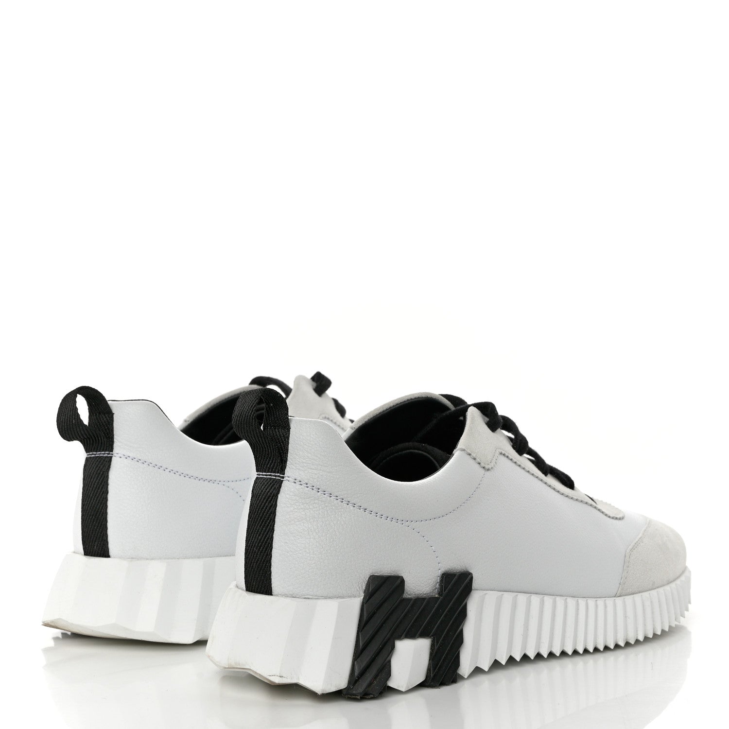 Hermes Calfskin Suede Goatskin Bouncing Sneakers 40 White Black 4 of 9