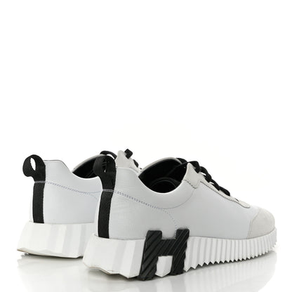 Hermes Calfskin Suede Goatskin Bouncing Sneakers 40 White Black 4 of 9
