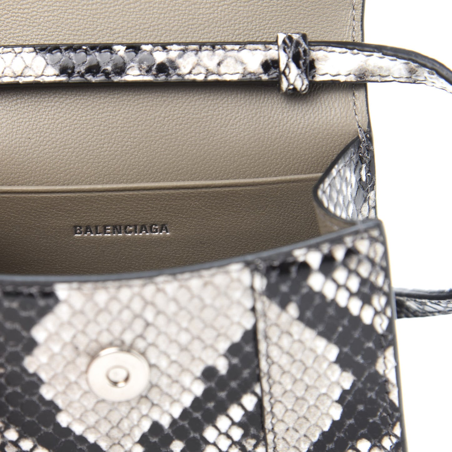 Shiny Calfskin Python Effect Hourglass Top Handle Bag Mini Black White