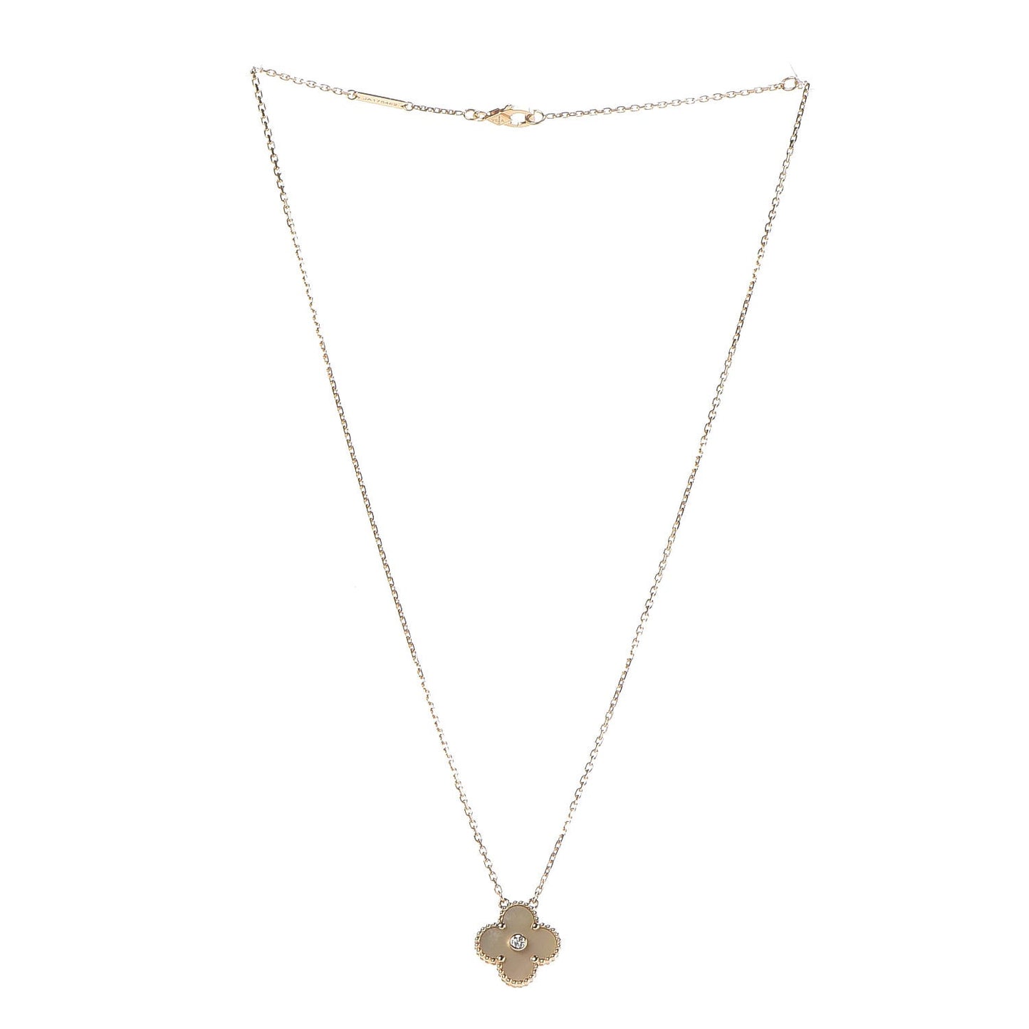 18K Yellow Gold Diamond Yellow Mother of Pearl Vintage Alhambra Pendant Necklace
