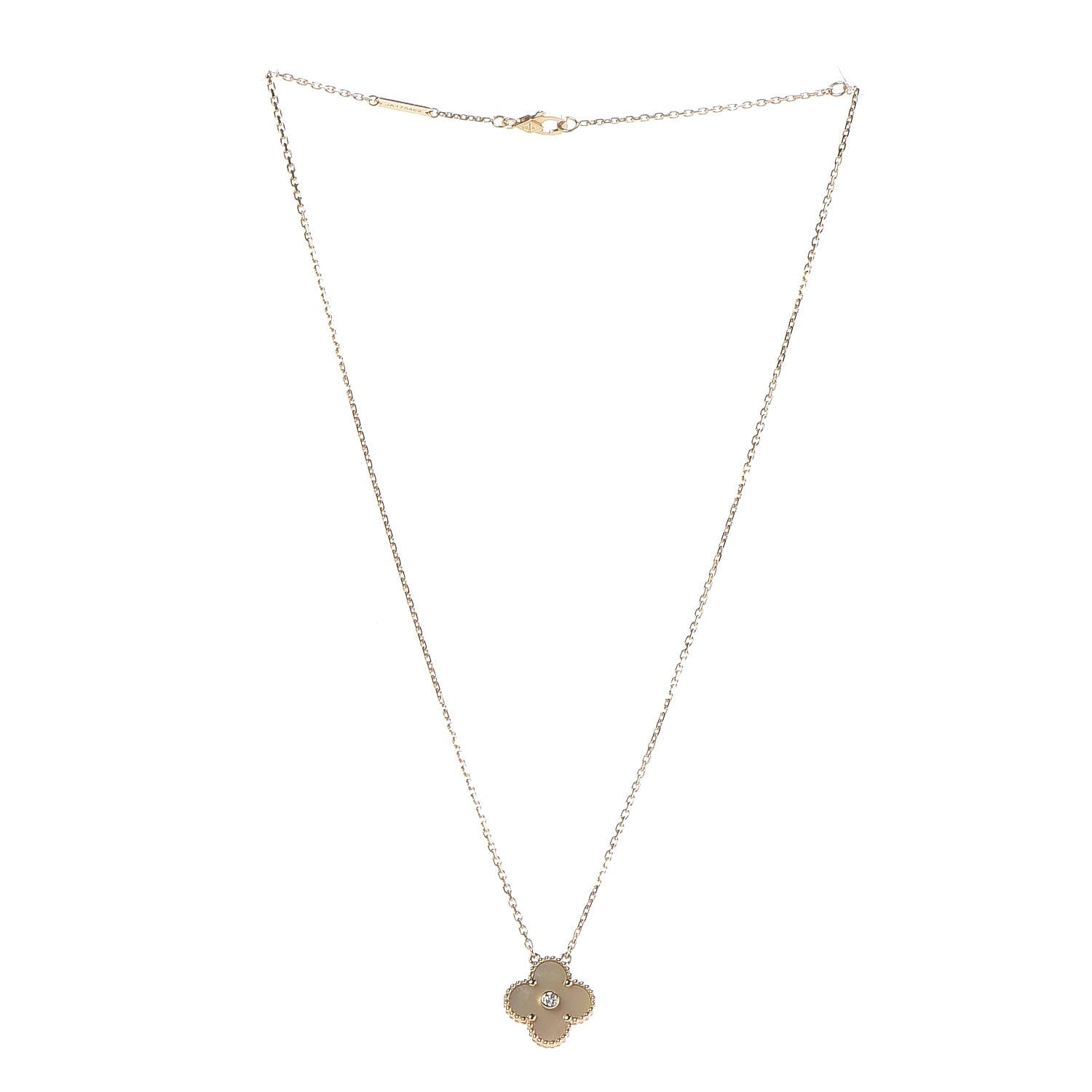 Van Cleef & Arpels 18K Yellow Gold Diamond Yellow Mother of Pearl Vintage Alhambra Pendant Necklace 3 of 8