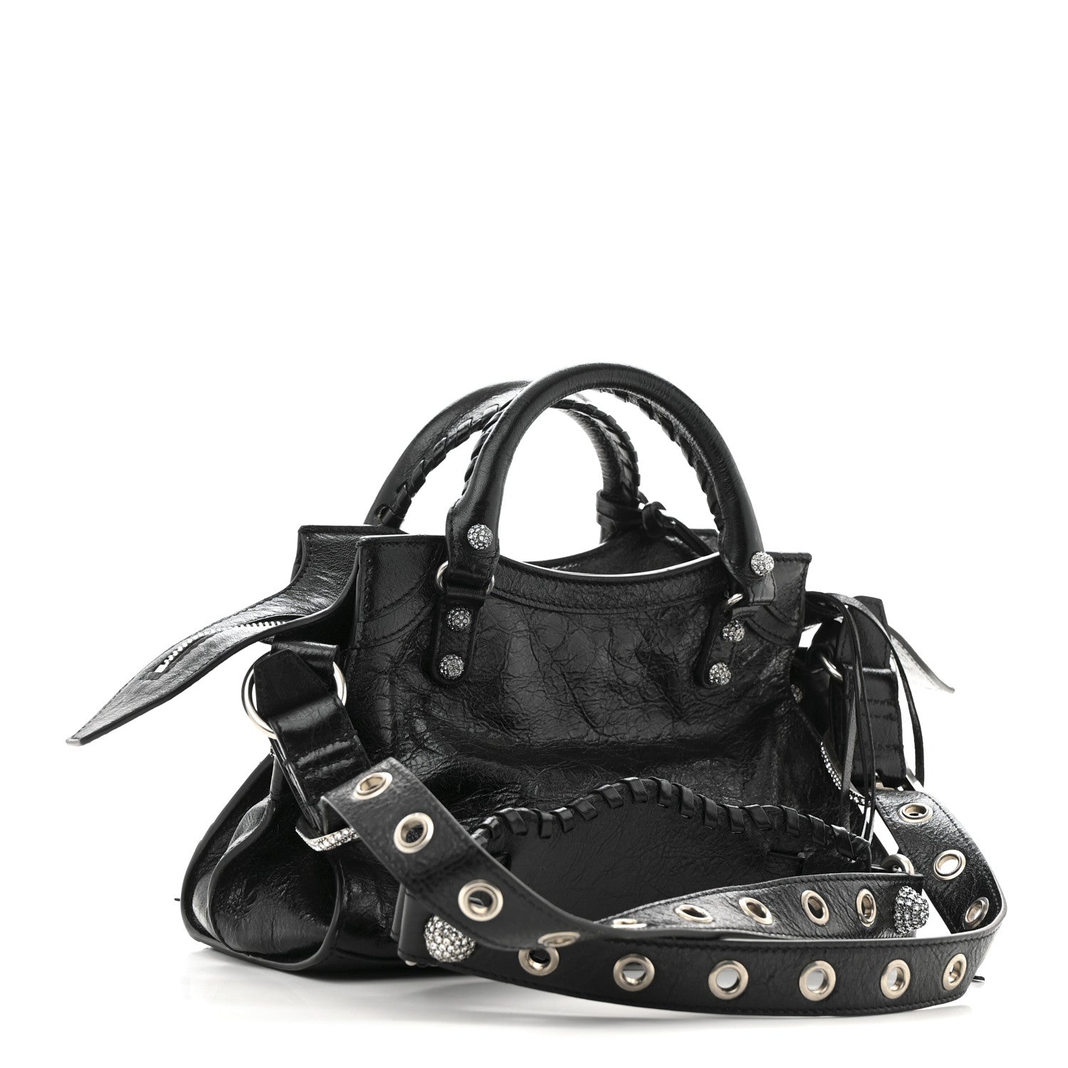 Balenciaga Agneau Arena Crystal Neo Cagole Handbag XS Black 4 of 13