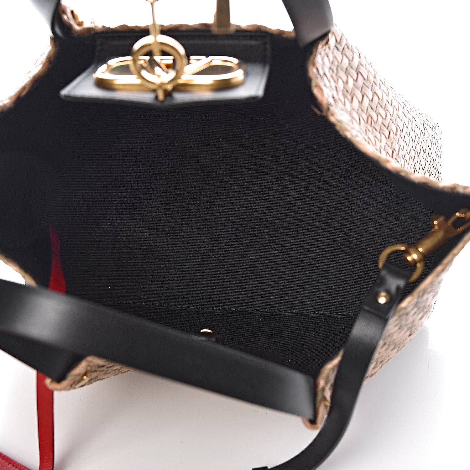 Valentino Garavani Raffia Medium Vlogo Escape Shopper Natural Black Rouge 5 of 9