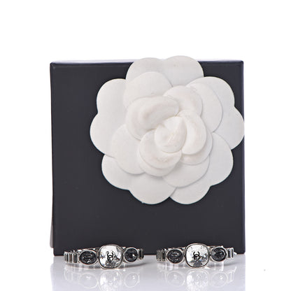 Chanel Baguette Crystal CC Hoop Earrings Silver 4 of 4