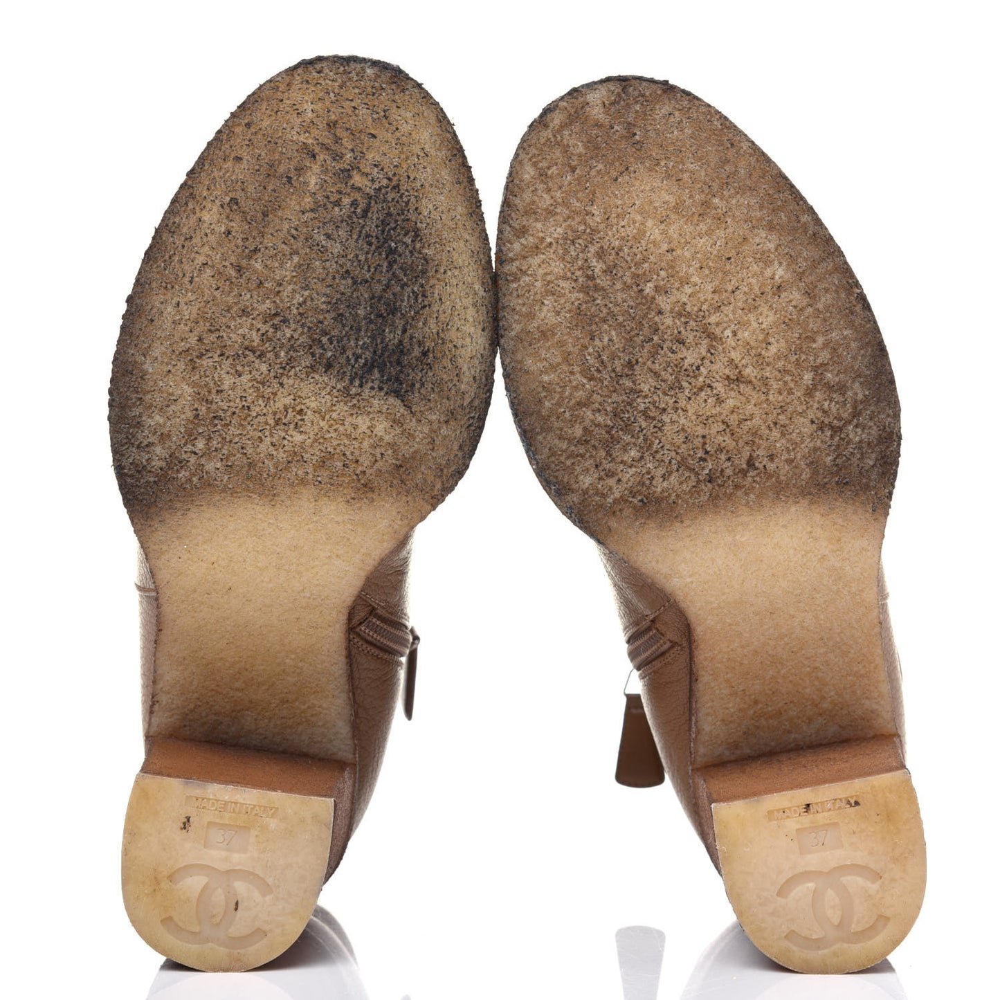 Goatskin CC Turnlock Ankle Boots 37 Beige