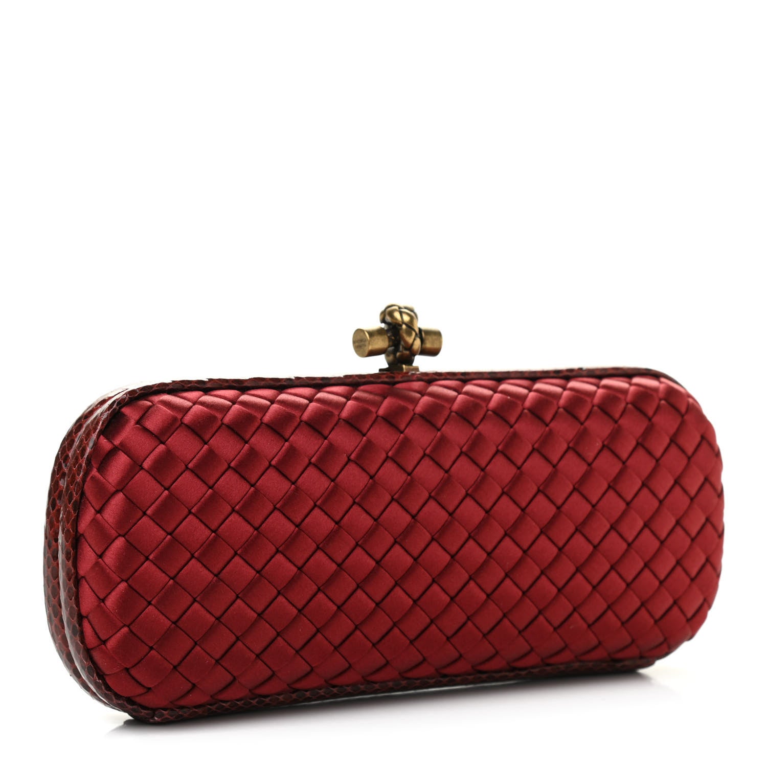 Bottega Veneta Satin Intreccio Impero Snakeskin Stretch Knot Clutch Red 3 of 6