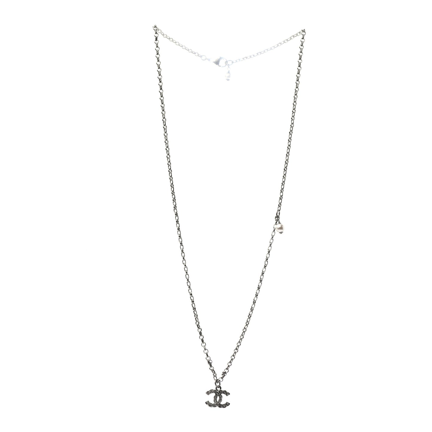 Crystal CC Pendant Necklace Silver