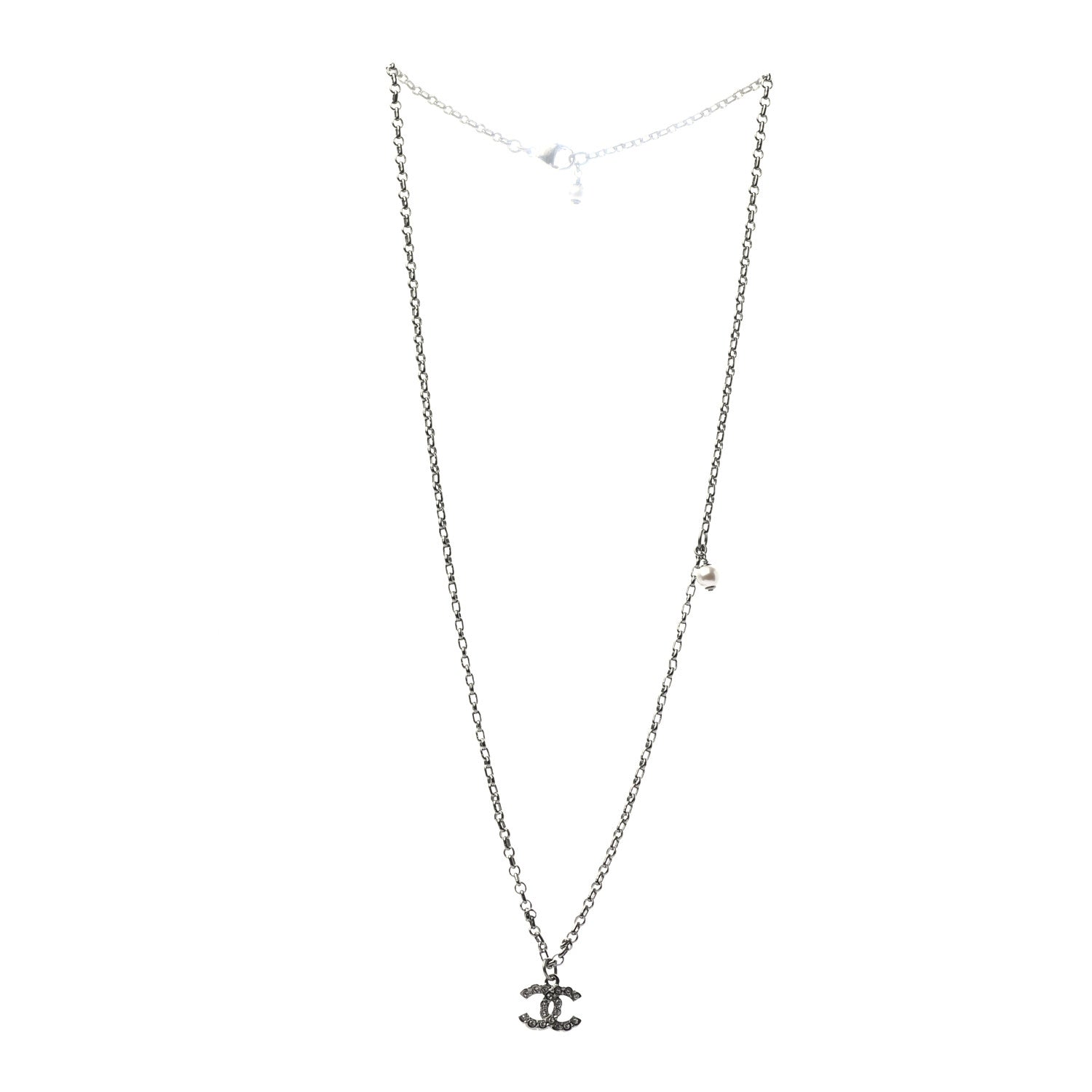 Chanel Crystal CC Pendant Necklace Silver 3 of 5