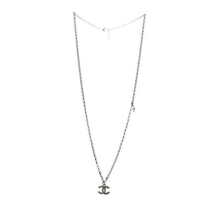 Chanel Crystal CC Pendant Necklace Silver 3 of 5