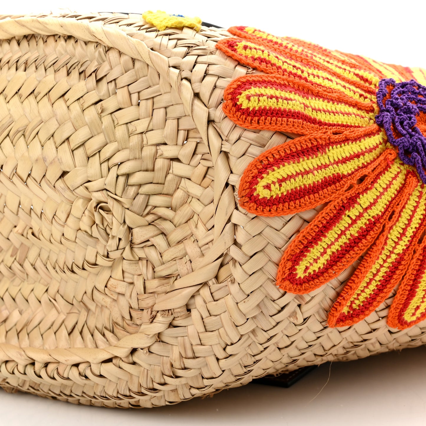 Raffia Floral Embroidered Small Basket Tote Bag Natural Tan