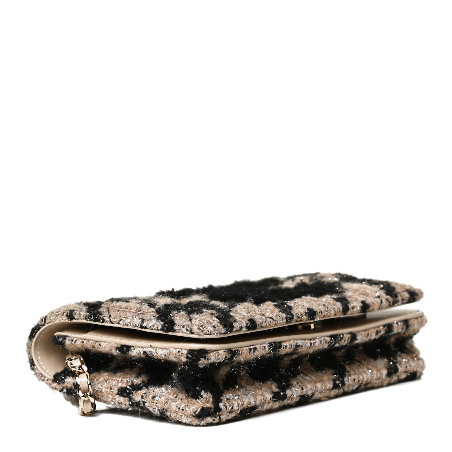 Chanel Tweed Shearling Quilted Chanel Wallet On Chain WOC and Coin Purse Beige Black 4 of 12