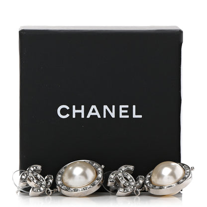 Chanel Baguette Crystal CC Pearl Drop Art Decoco Earrings Silver 5 of 5
