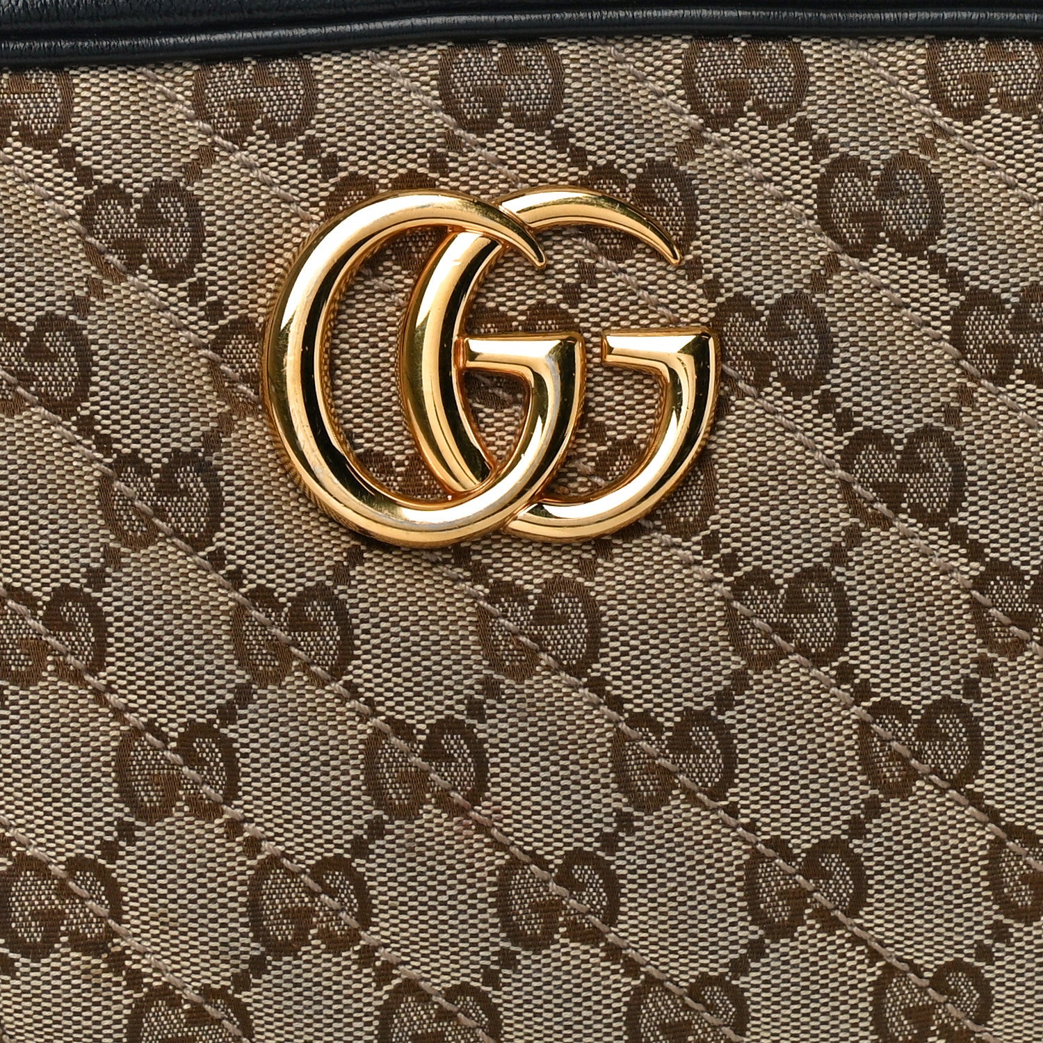 Gucci Monogram Matelasse Diagonal Small GG Marmont Chain Shoulder Bag Beige Black 9 of 12