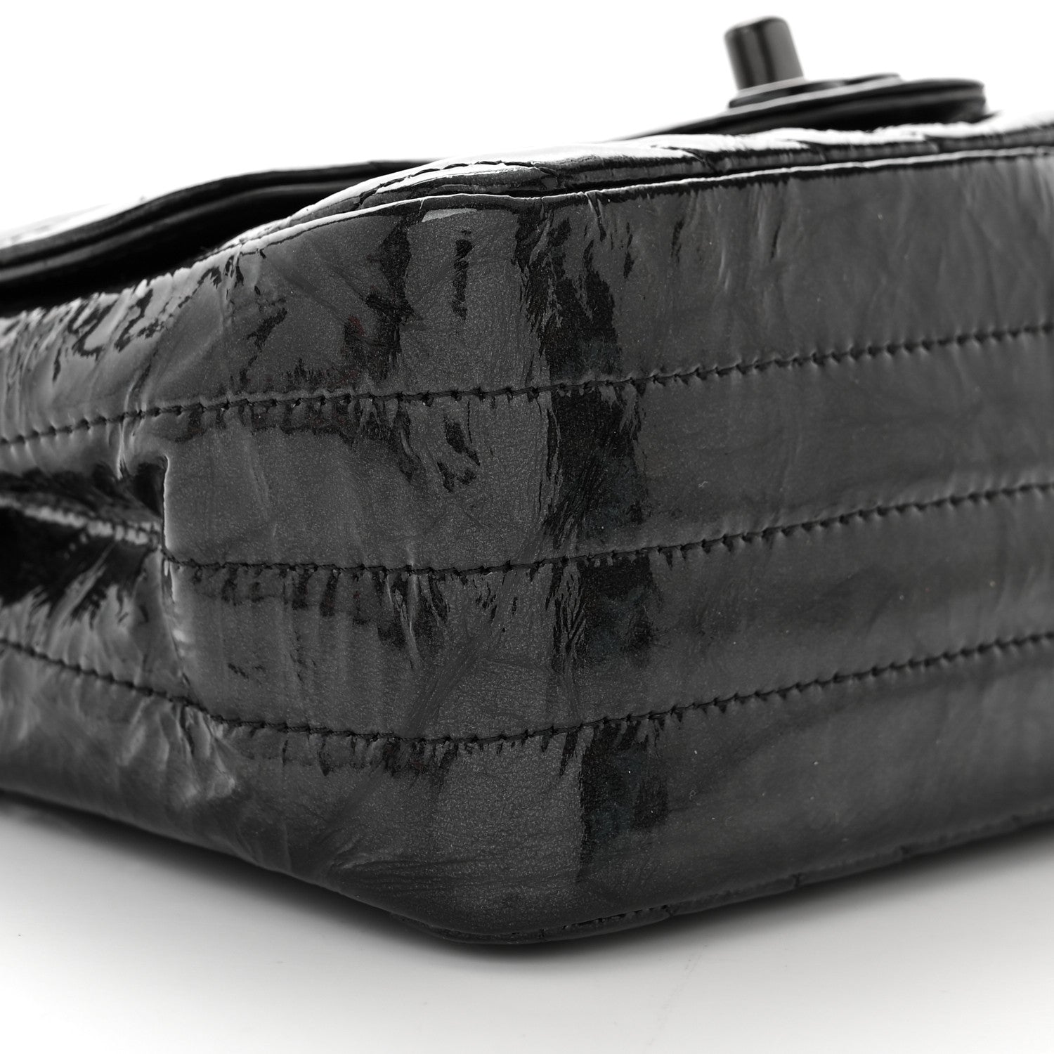 Chanel Metallic Crumpled Calfskin Chevron Quilted Mini Square Flap Black 9 of 11