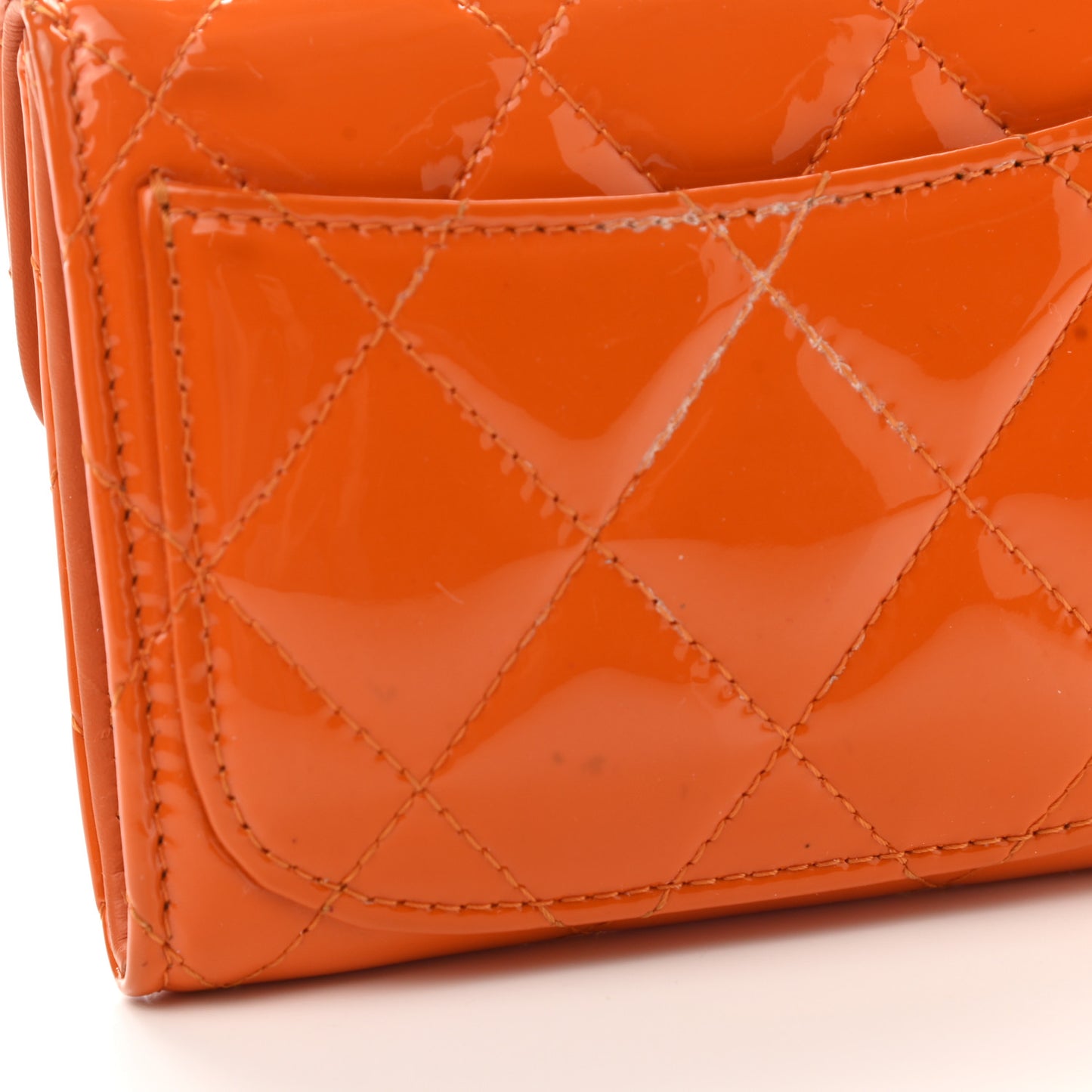 Patent Quilted Small Flap Wallet Orange