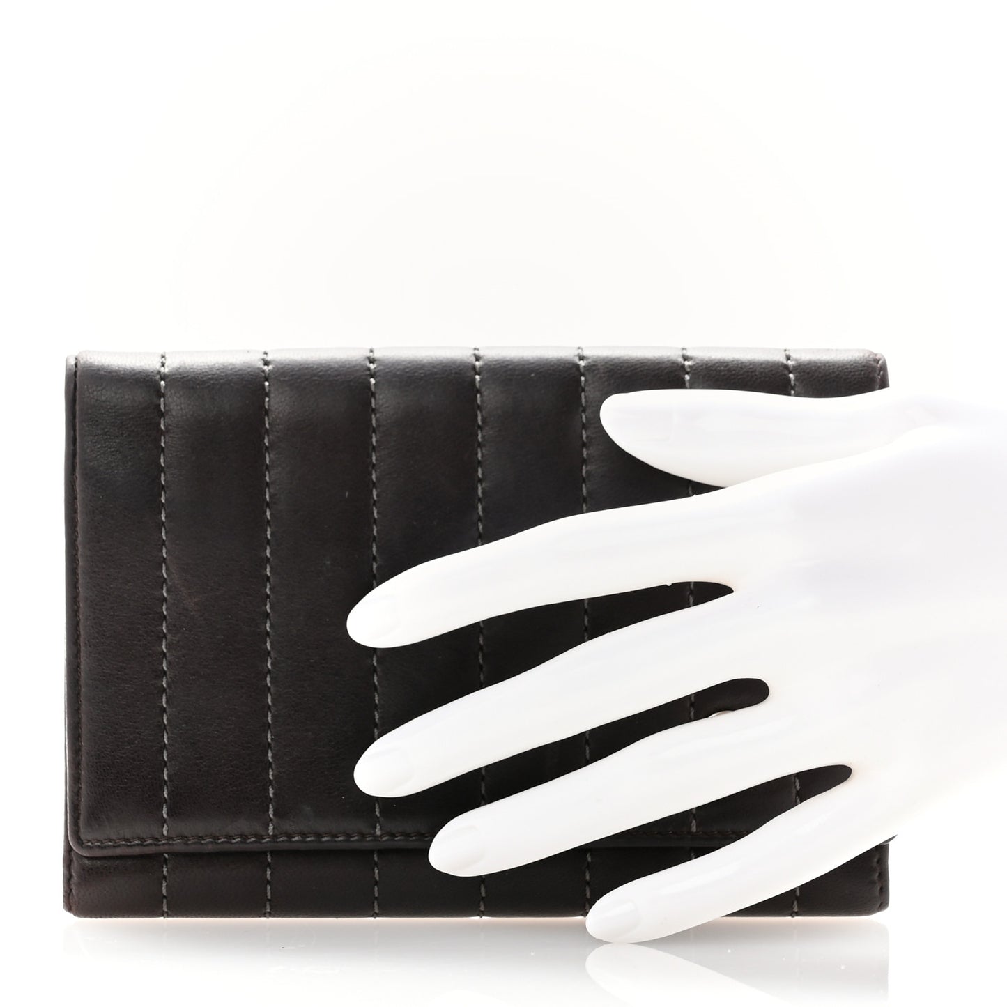 Lambskin Vertical Quilted Mademoiselle Compact Wallet Dark Brown