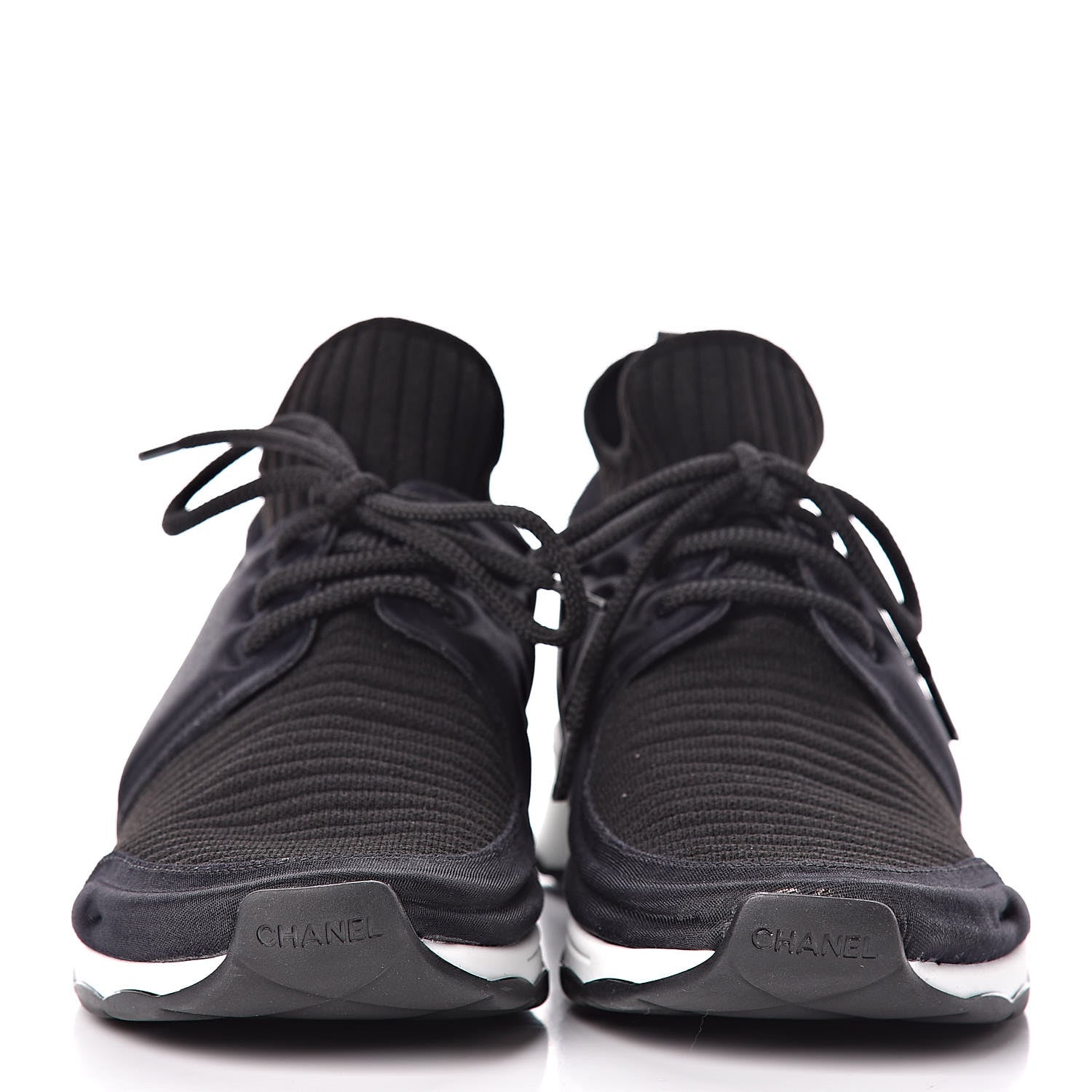 Chanel Stretch Fabric Womens CC Sneakers 37.5 Black 2 of 8