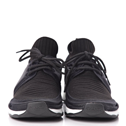 Chanel Stretch Fabric Womens CC Sneakers 37.5 Black 2 of 8