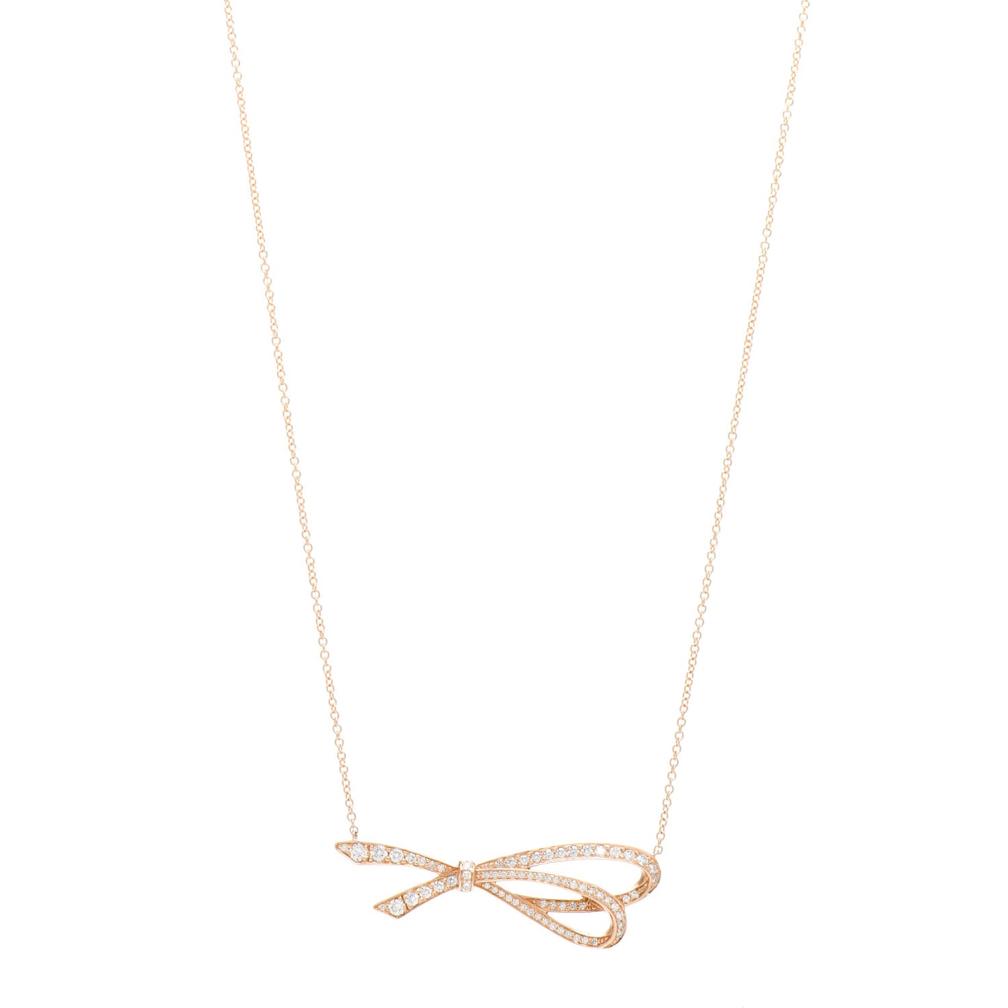 18K Yellow Gold Diamond Bow Pave Pendant Necklace