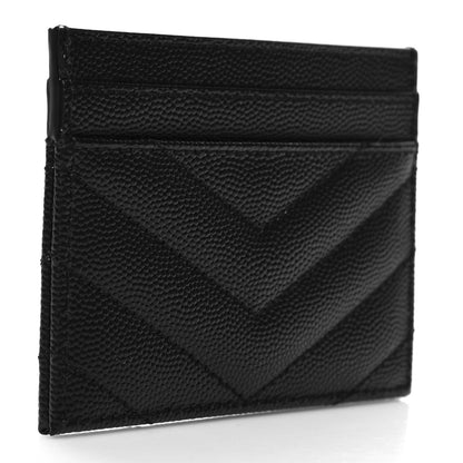 Saint Laurent Grain De Poudre Matelasse Chevron Monochrome Monogram Credit Card Case Black 3 of 9