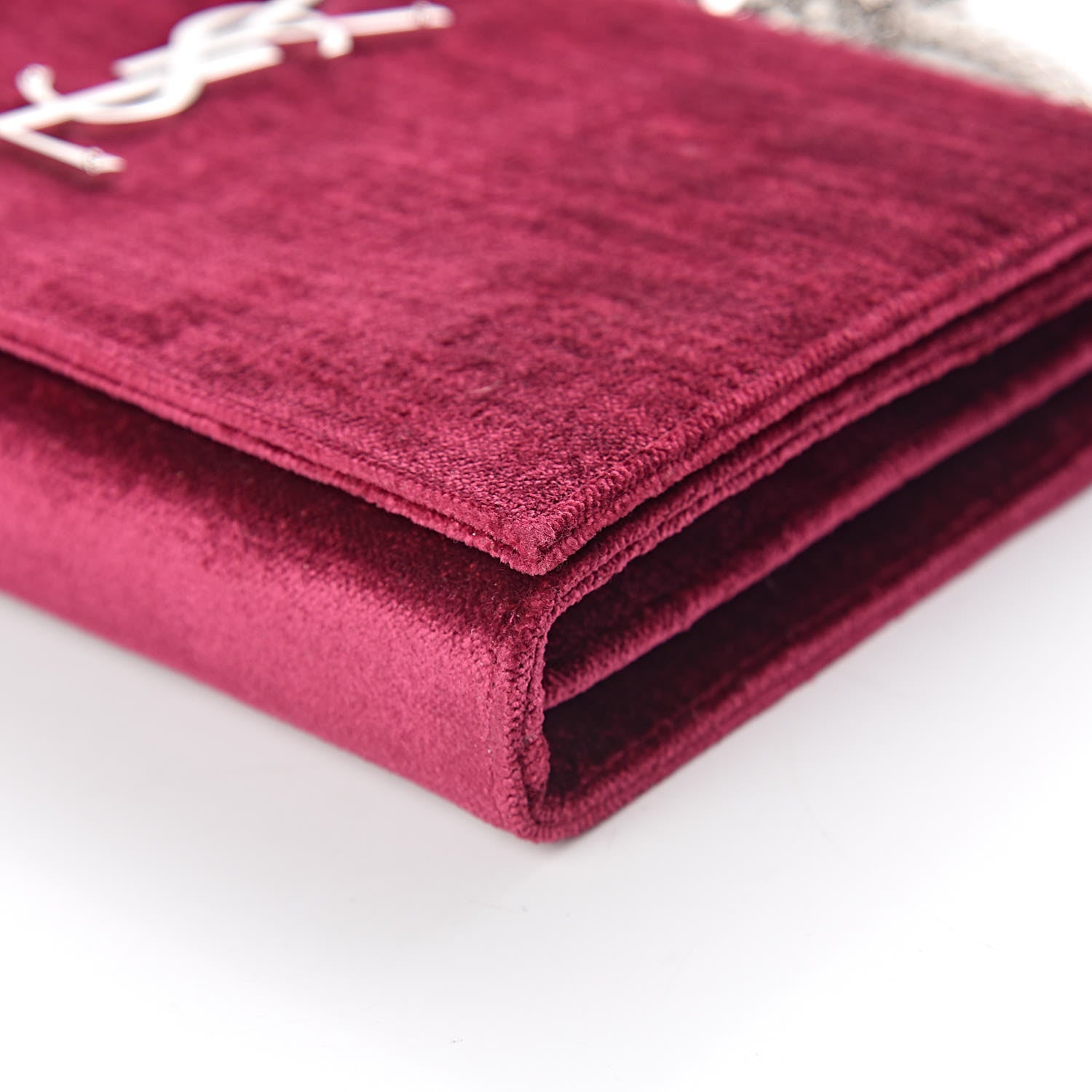 Saint Laurent Textured Velour Monogram Chain Wallet Rose Wine 10 of 11