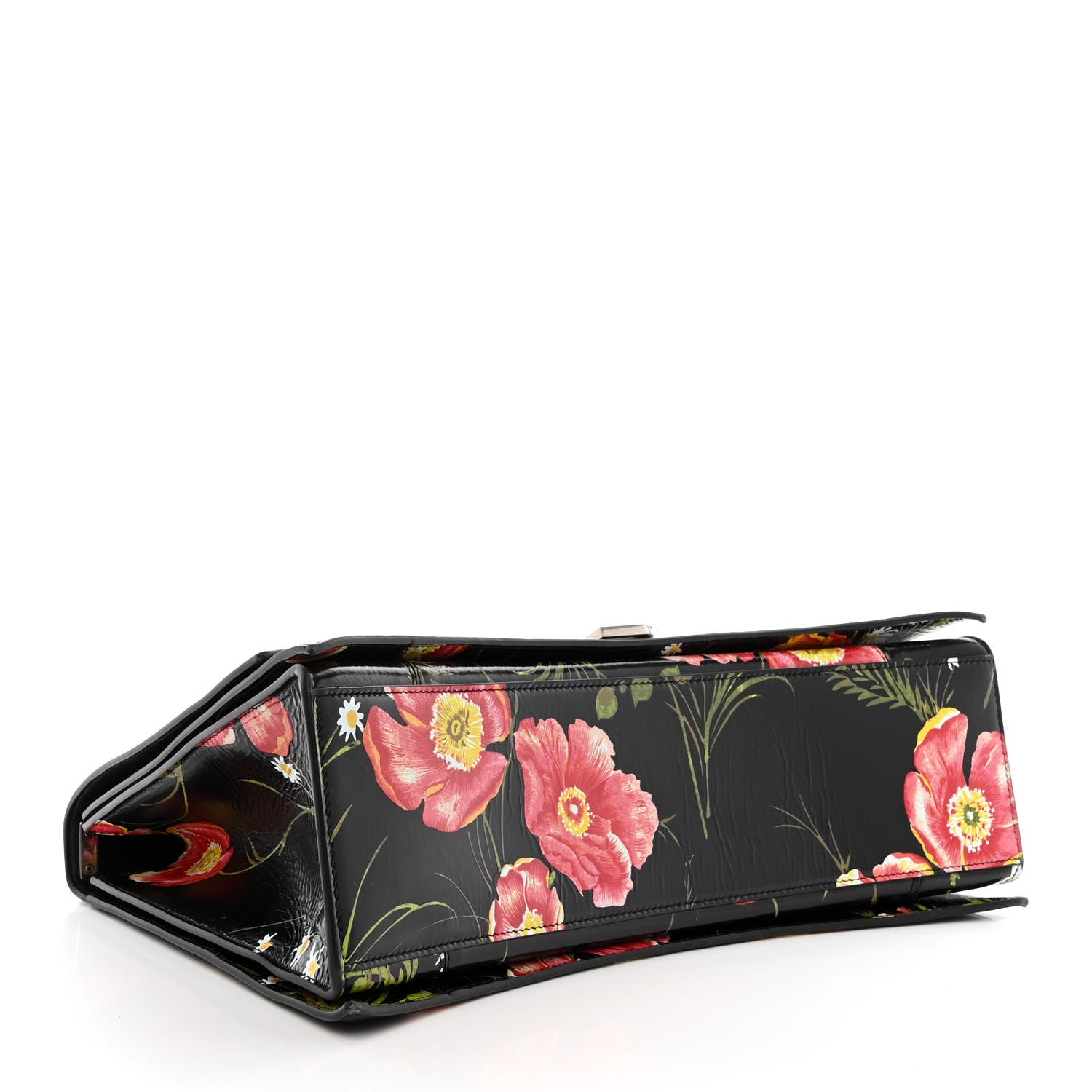 Balenciaga Shiny Paper Calfskin Floral Print Large Crush Sling Bag Black Red 4 of 11