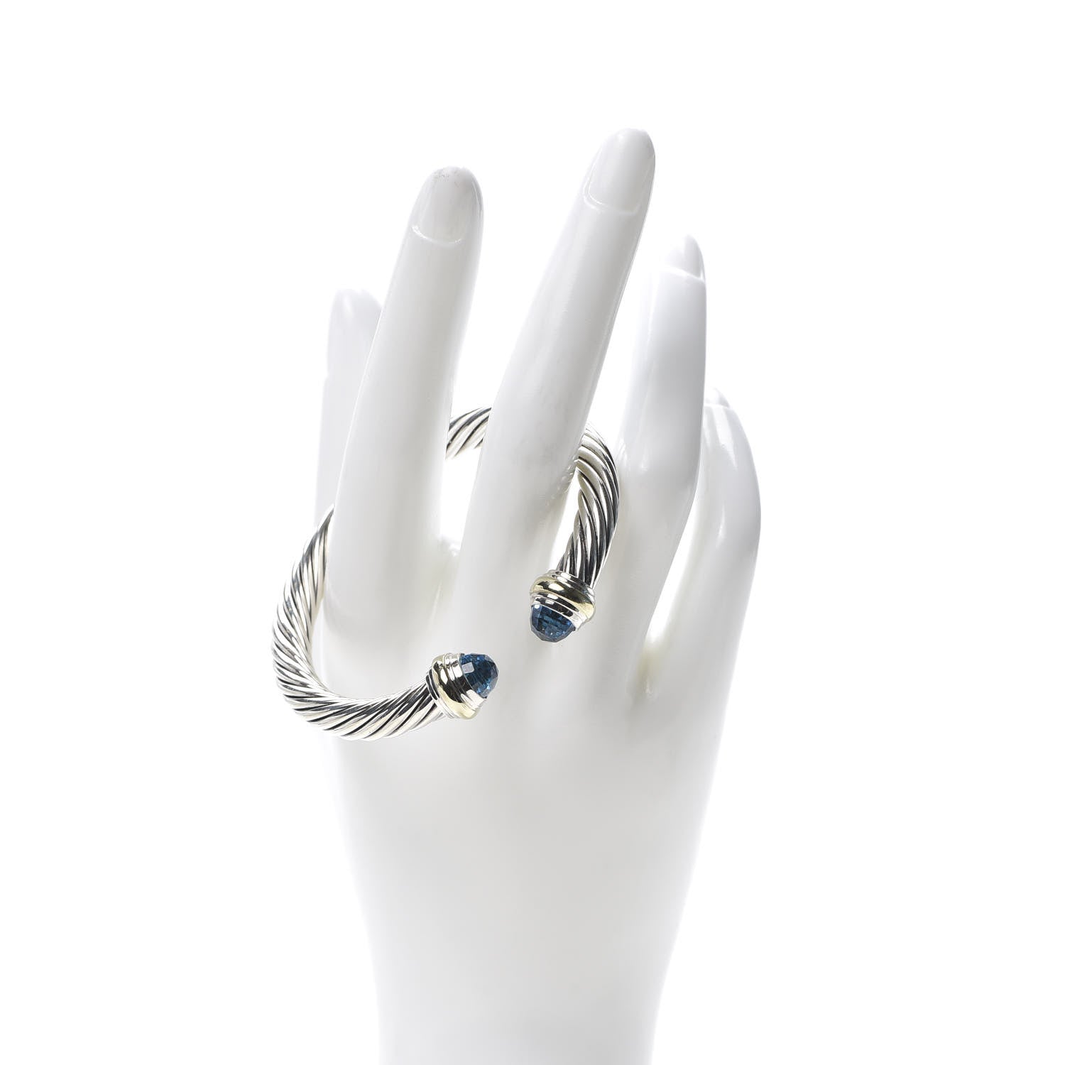 David Yurman Sterling Silver 14K Yellow Gold Blue Topaz 7mm Cable Classics Bracelet 2 of 5