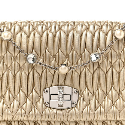 Miu Miu Metallic Nappa Matelasse Crystal Flap Clutch Gold 8 of 15