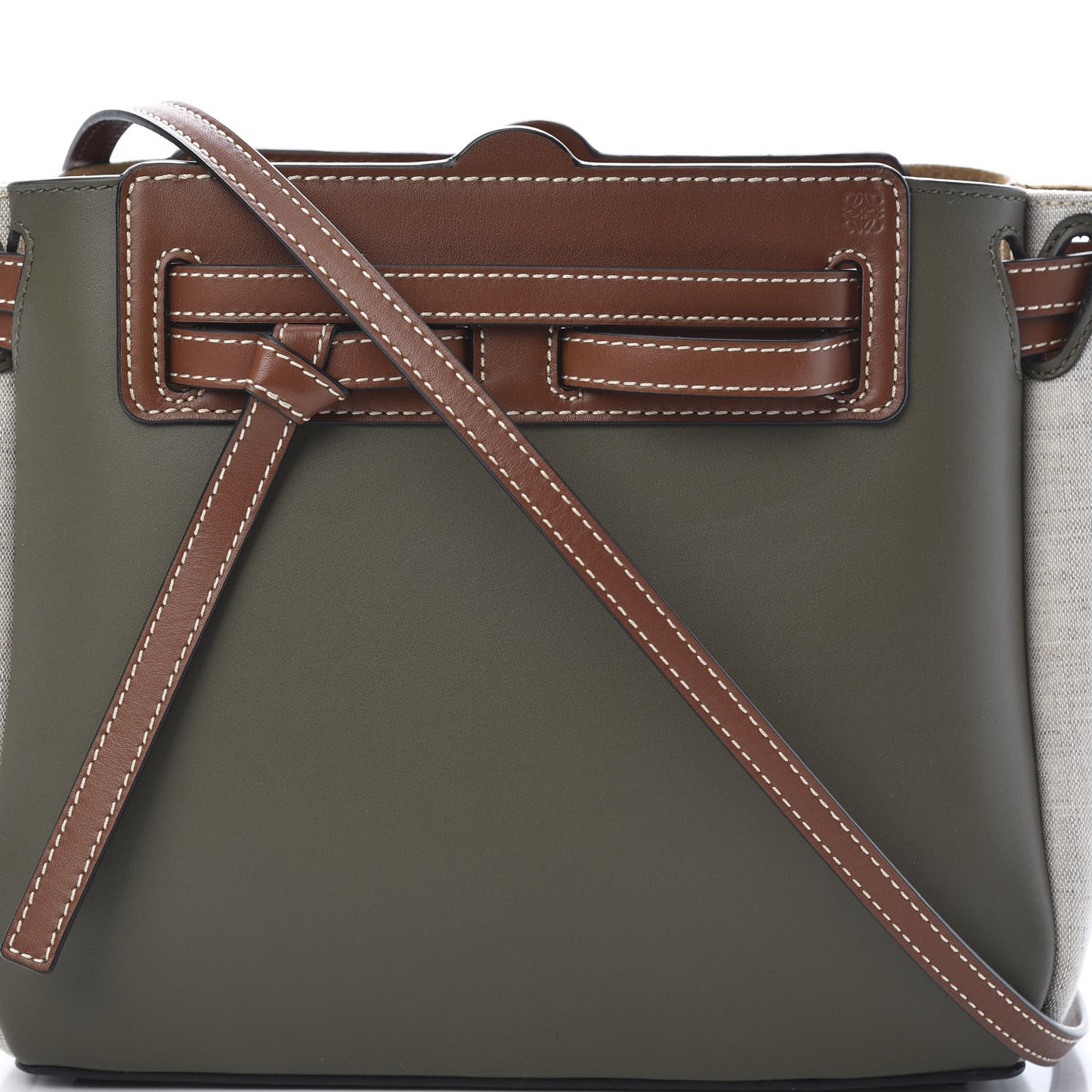 Calfskin Linen Mini Lazo Tote Khaki Green