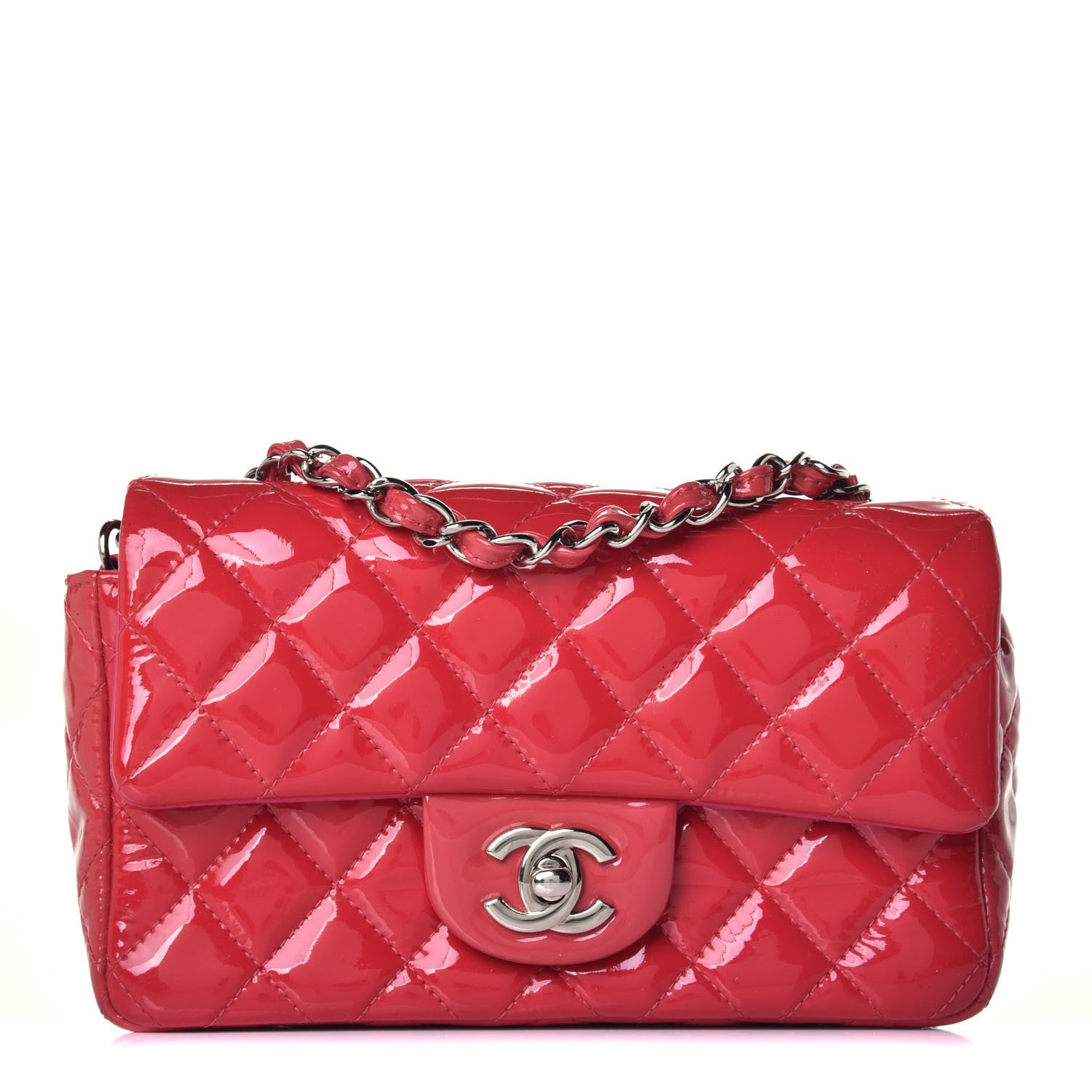 Chanel Patent Calfskin Quilted Mini Rectangular Flap Pink 1 of 9