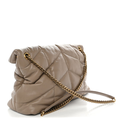 Saint Laurent Lambskin Quilted Medium Loulou Puffer Monogram Chain Satchel Dark Beige 3 of 10