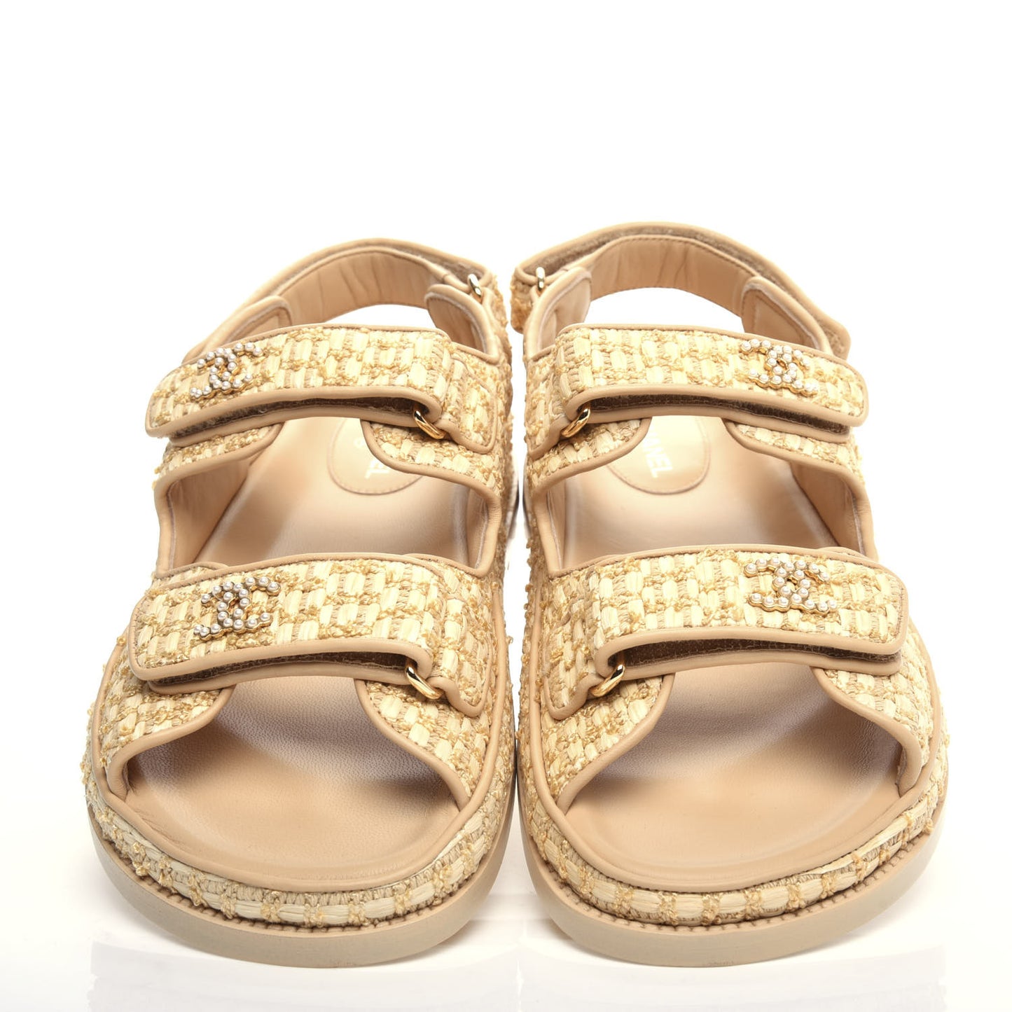 Braided Fabric Velcro Dad Sandals 39.5 Beige