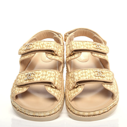 Chanel Braided Fabric Velcro Dad Sandals 39.5 Beige 5 of 11