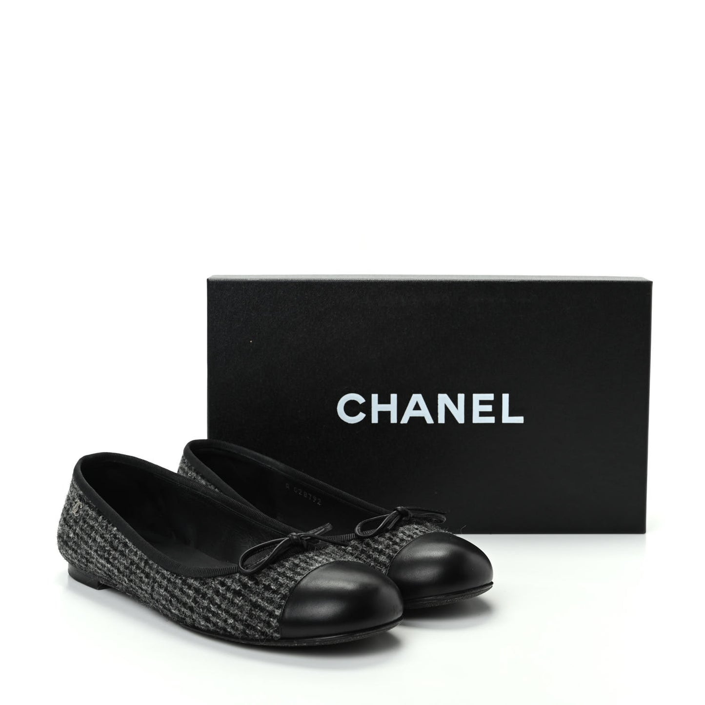 Tweed Cap Toe Ballerina Flats 36 Black Grey