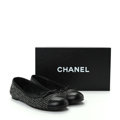 Chanel Tweed Cap Toe Ballerina Flats 36 Black Grey 11 of 11