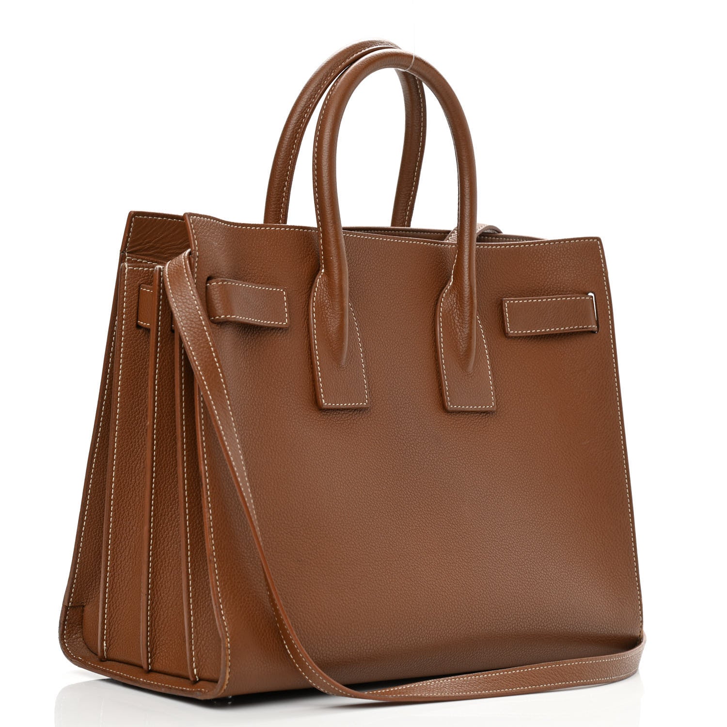 Saint Laurent Grained Calfskin Topstitch Small Sac De Jour Cognac 3 of 12
