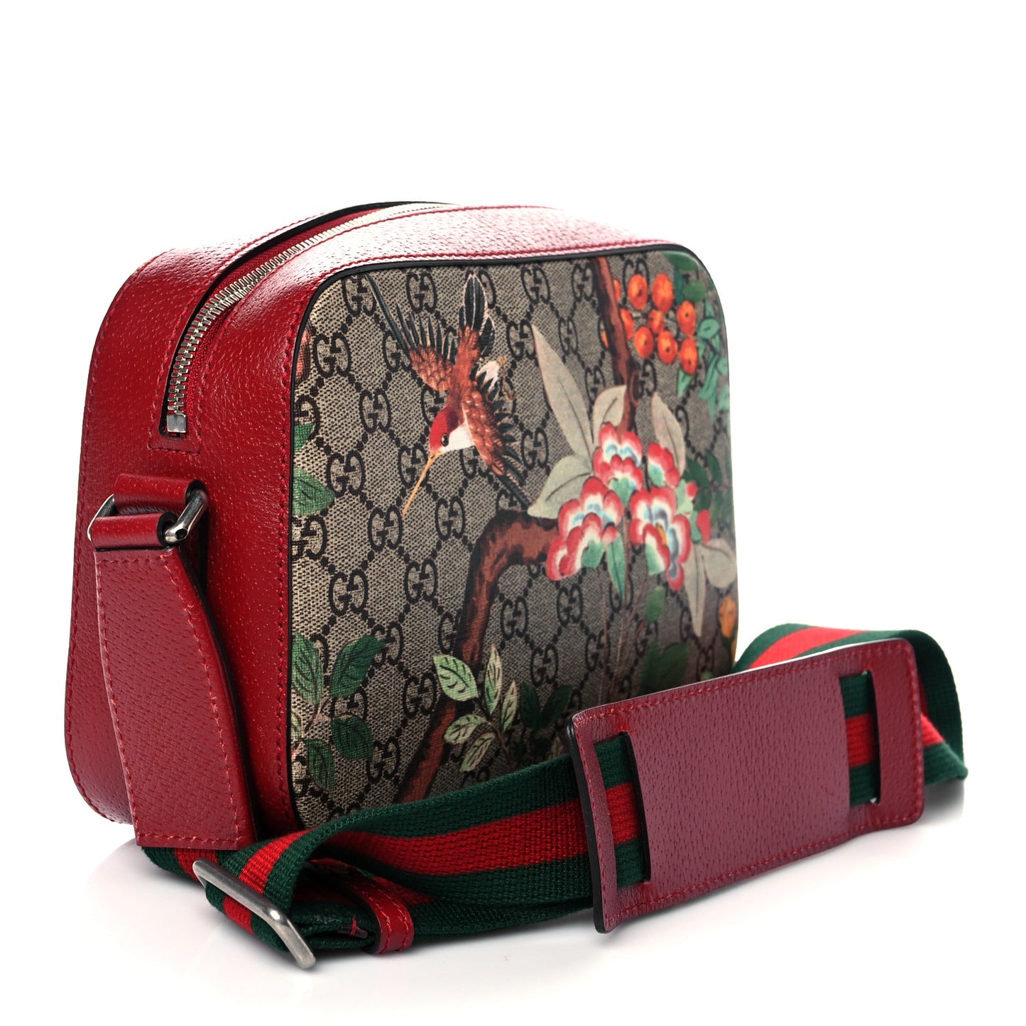 GG Supreme Monogram Tian Web Camera Bag Beige Multicolor Red