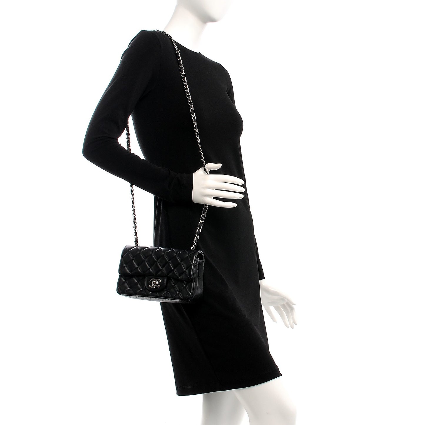 Lambskin Quilted Mini Rectangular Flap Black