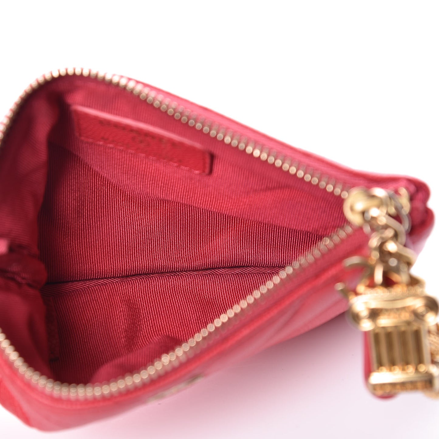 Caviar Chevron Quilted Small Ancient Greek Charms Cosmetic Case Dark Pink