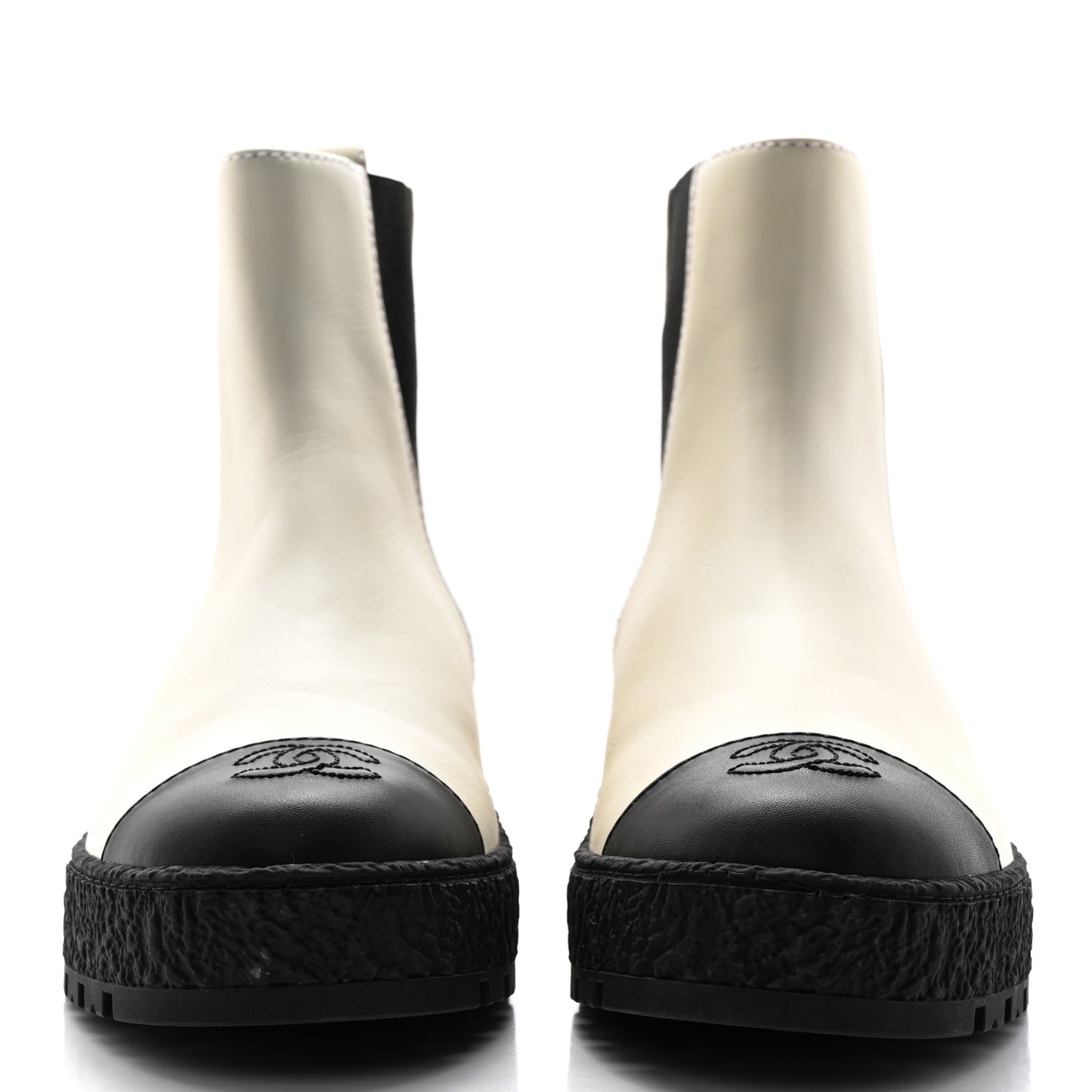 Calfskin Cap Toe CC Ankle Boots 41 White Black