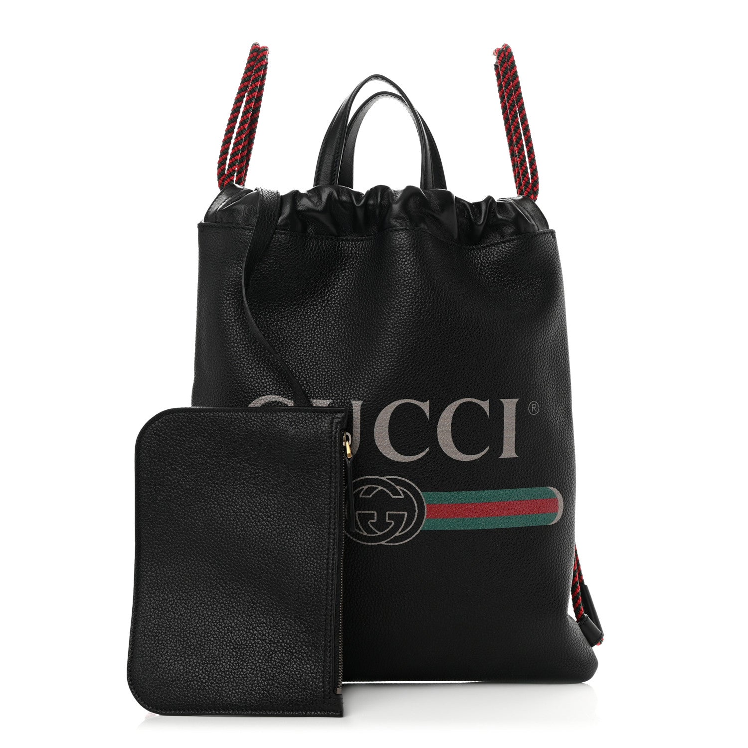 Gucci Calfskin Logo Drawstring Backpack Black 1 of 11