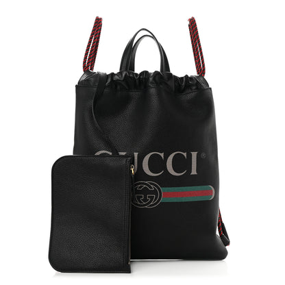 Gucci Calfskin Logo Drawstring Backpack Black 1 of 11