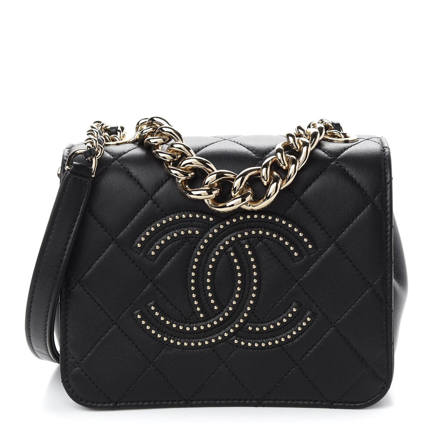 Lambskin Quilted Studded CC Flap Black