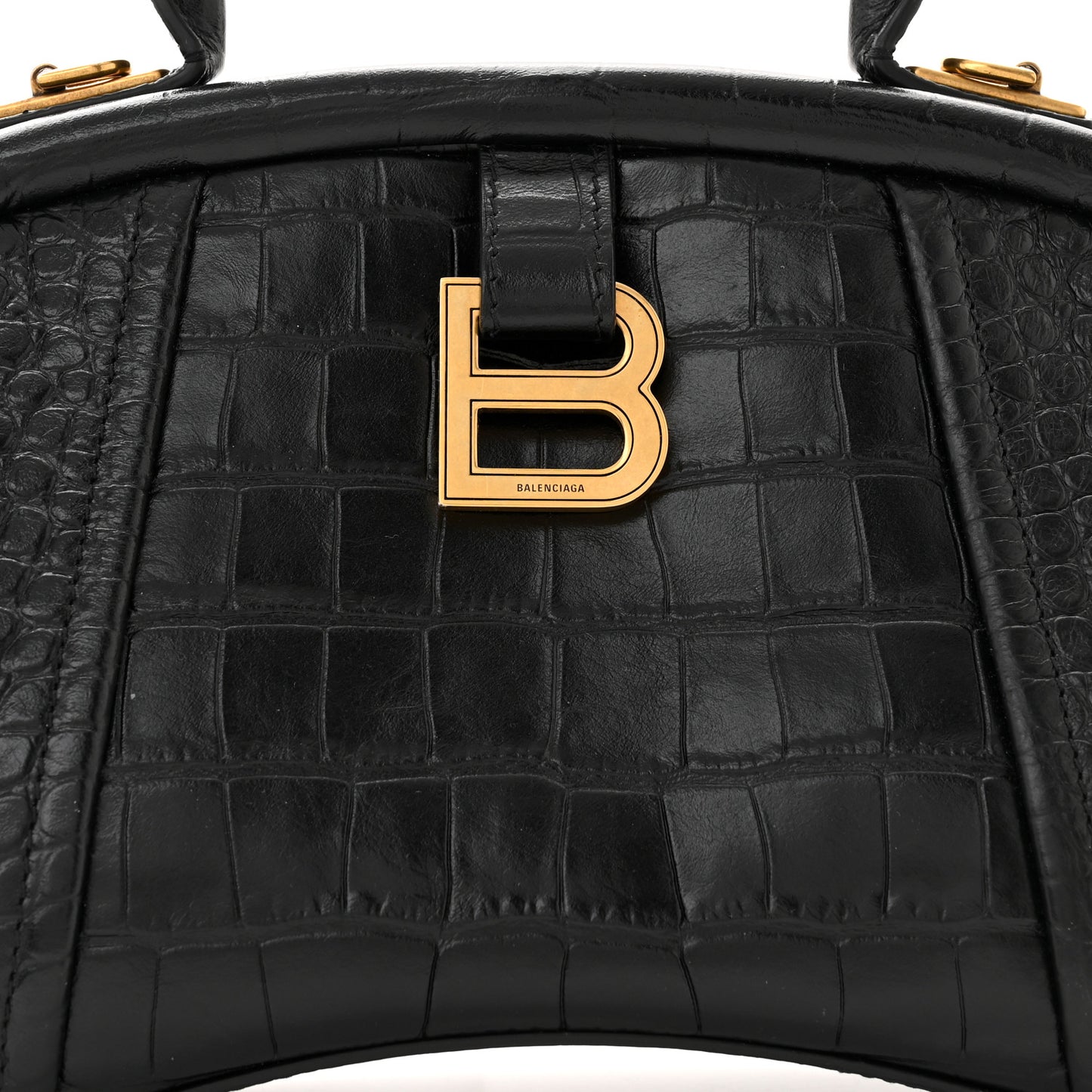 Extra Supple Calfskin Crocodile Embossed Small Editor Bag Black